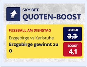 Skybet Quotenboost zu Erzgebirge Aue gegen Karlsruher SC