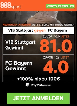 888sport Quotenboost zu VfB Stuttgart gegen Bayern München