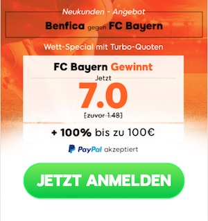 Bayern München gegen Benfica Quotenboost bei 888sport