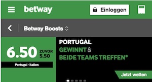 Portugal gegen Italien Quotenboost bei Betway