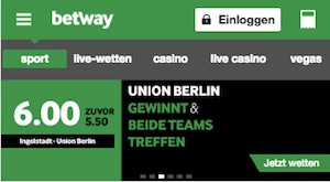 Union Berlin gegen FC Ingolstadt Quotenboost bei Betway