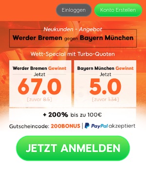 Werder Bremen gegen Bayern München 888sport Quotenboost