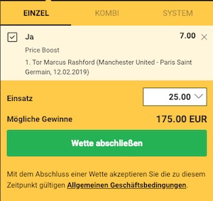 Bwin Quotenboost zu ManUtd vs. PSG am 12.2.19