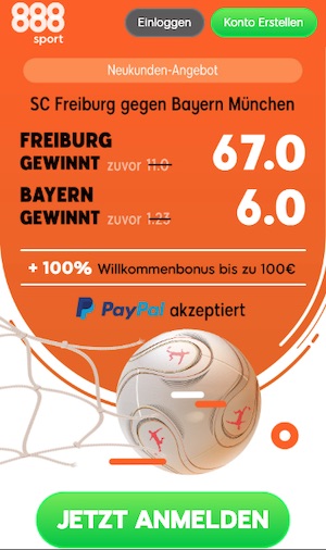 888sport Quotenboost zu Freiburg vs. Bayern München