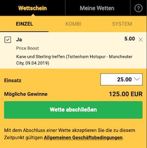 Bwin Price Boost zu Tottenham vs. Manchester City