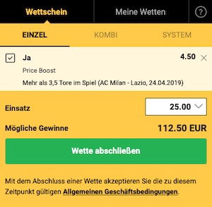 Bwin Price Boost zu Milan gegen Lazio 