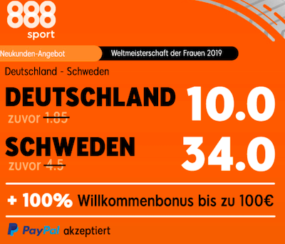 888sport Boost zu Deutschland - Schweden Frauen WM 2019