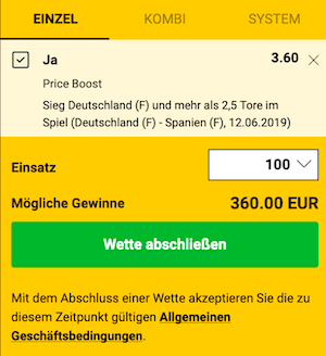 bwin price boost für deutschland spanien am 12.6.2019