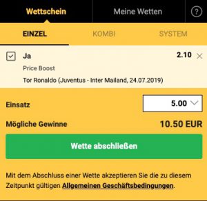 Bwin Price Boost zu Juventus gegen Inter Mailand