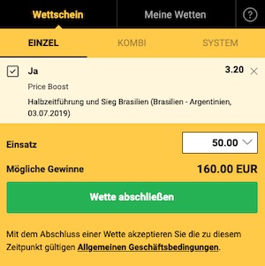 Bwin Price Boost Brasilien gegen Argentinien