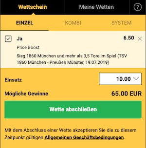 Bwin Price Boost 1860 München gegen Preußen Münster