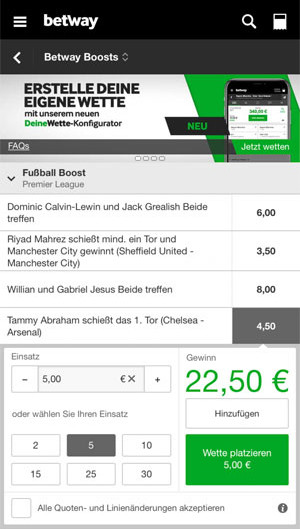 Betway Quotenboost Wette setzen