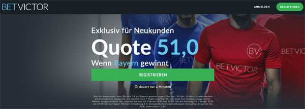 BetVictor Mega-Quote Wetten Bayern Sieg Chelsea