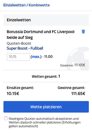 SkyBet Quotenboost Wettschein