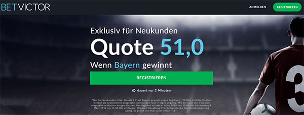 BetVictor verbesserte Quote Bayern Augsburg Wetten