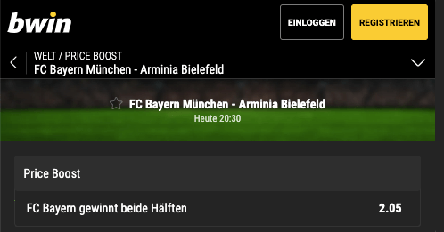Top-Quote für Bayern München - Arminia Bielefeld mit Bwin Quotenboost