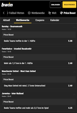 Alle Bwin Price Boosts Wetten am 9. Februar 2021