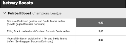 Alle Betway Boosts für die Champions League am 17. Februar 2021