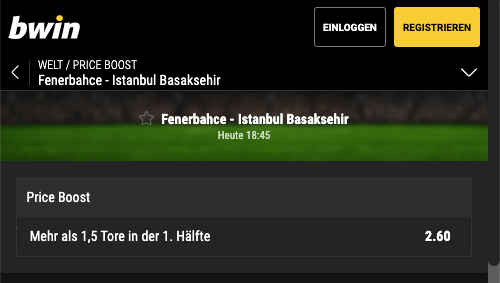 Top-Quote für das Duell Fenerbahce - Istanbul Basaksehir mit Bwin Quotenboost