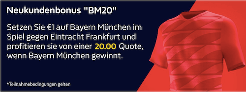 20er Quote auf die Bayern gegen Frankfurt mit William Hill Quotenboost
