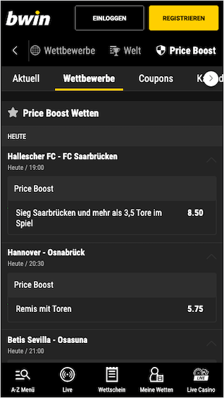 Quotenboost für Hannover 96 - VfL Osnabrück in der 2. deutschen Bundesliga bei Bwin