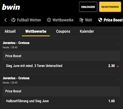 Erhöhte Quoten für Juventus Turin - Crotone in der Serie A mit Bwin Quotenboost