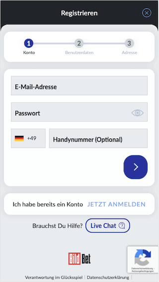 Registrierung für den BildBet Quotenboost