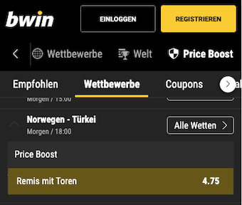 Erhöhte Wettquote für Norwegen - Türkei in der WM Quali 2022 mit Bwin Quotenboost