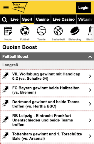 Top-Quote für Sieg von Wolfsburg mit Handicap gegen Schalke und dem Interwetten Quotenboost