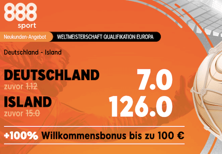 Verbesserte Quote für Deutschland - Island in der WM Qualifikation mit 888sport Quotenboost
