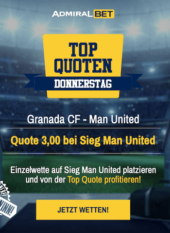 Erhöhte Wettquote für Manchester United gegen Granada in der Europa League mit Admiralbet Quotenboost