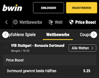 Top-Quote für Dortmund gegen Stuttgart mit dem Bwin Price Boost