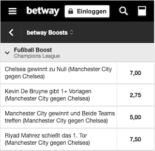 Top-Quote für ManCity - Chelsea im Champions League Finale 2021 mit Betway Quotenboost