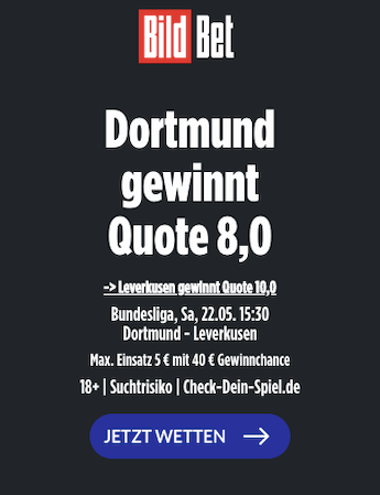 Top-Quote für den BVB gegen Leverkusen mit dem Bildbet Quotenboost