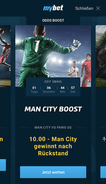 Erhöhte Wettquote für Manchester City - PSG mit Mybet Quotenboost