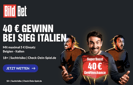 Erhöhte Wettquote für Belgien - Italien im EM 2021 Viertelfinale mit BildBet Quotenboost