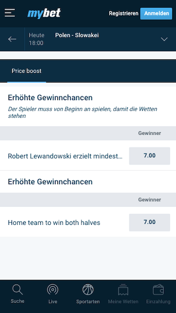 Verbesserte Wettquote für Tore von Robert Lewandowski mit Polen und mybet Quotenboost