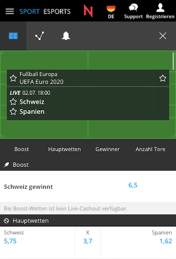 Verbesserte Wettquote für Schweiz - Spanien am 2.7. im EM 2021 Viertelfinale mit Neobet Quotenboost