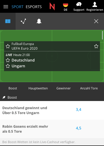 Verbesserte Neobet Wettquote für Deutschland - Ungarn in EM Gruppe F