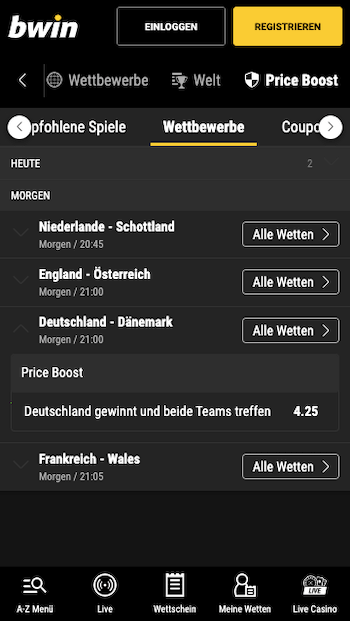 Freundschaftsmatch zwischen Deutschland und Dänemark mit Top-Quote durch Bwin Quotenboost