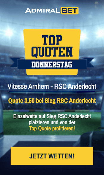 Vitesse Arnhem - RSC Anderlecht mit verbesserte Wettquote durch den Admiralbet Quotenboost