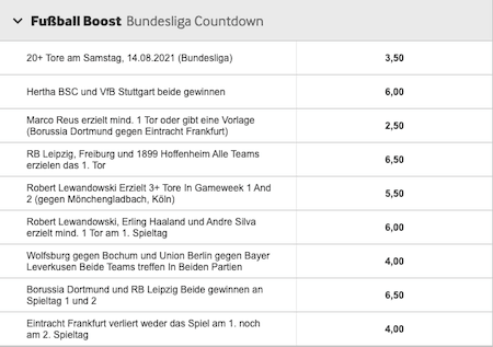 Verbesserte Wettquoten zum Bundesliga Auftakt 2021/22 mit Betway Quotenboost