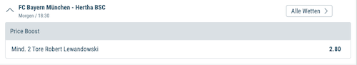 Verbesserte Wettquote für Bayern München und Robert Lewandowski gegen Hertha BSC mit Sportingbet Quotenboost