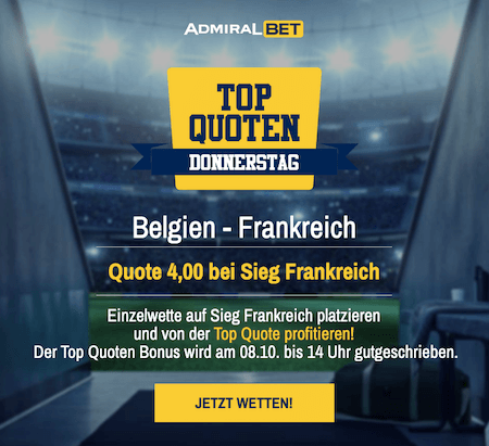 Top-Quote am Donnerstag für Belgien - Frankreich im Nations League Halbfinale mit Admiralbet Quotenboost