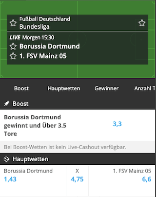 Top-Quote für BVB Dortmund - Mainz 05 mit Neobet Quotenboost