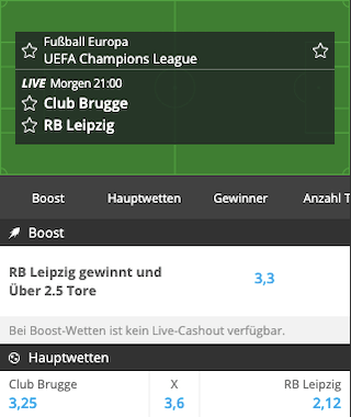 Top-Quote in der Champions League bei Club Brügge - RB Leipzig mit NEObet Quotenboost