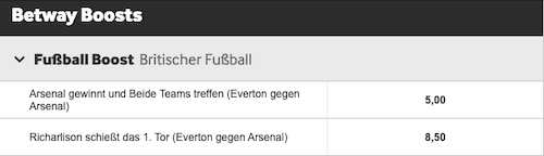 Erhöhte Wettquote für Everton gegen Arsenal mit Betway Boost