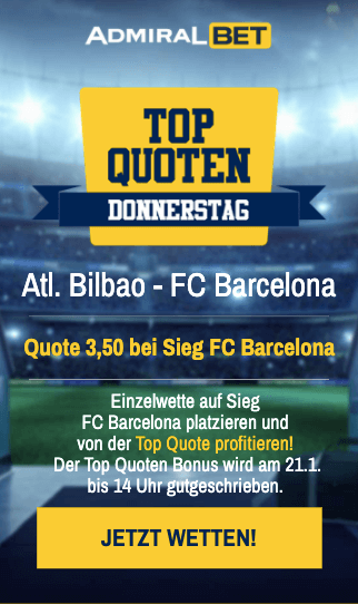 Top-Quote für den FC Barcelona bei Athletic Bilbao mit Admirlabet Quotenboost
