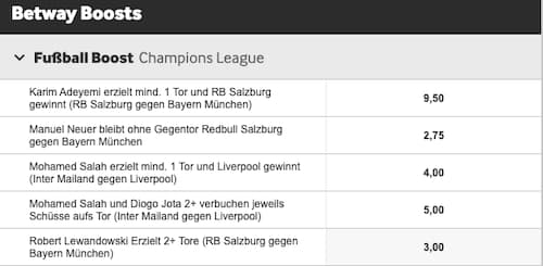 Top-Quote für beide Achtelfinal-Spiele der Champions League am 16.2. mit Betway Quotenboost