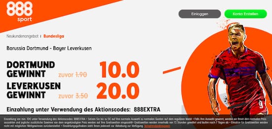 Top-Quoten für Borussia Dortmund vs. Bayer Leverkusen mit 888sport Quotenboosts